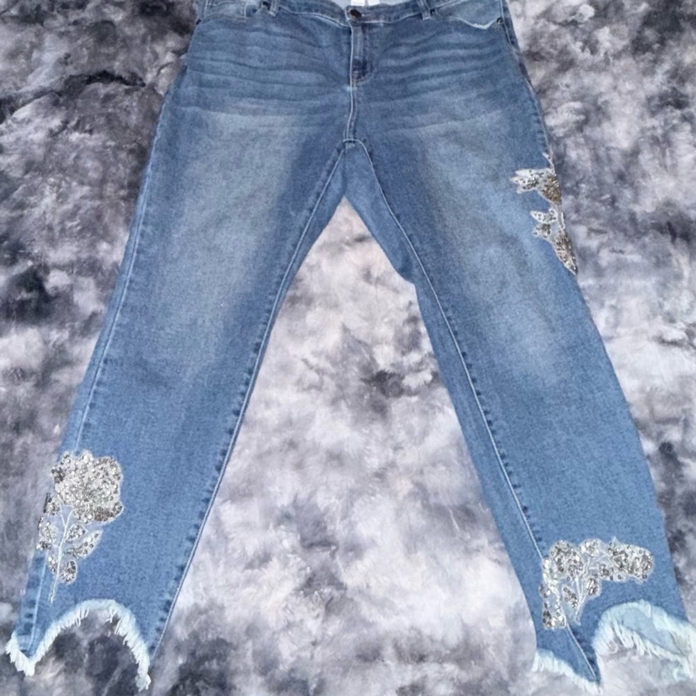 Lane Bryant Light Blue Embroidered Skinny Jeans